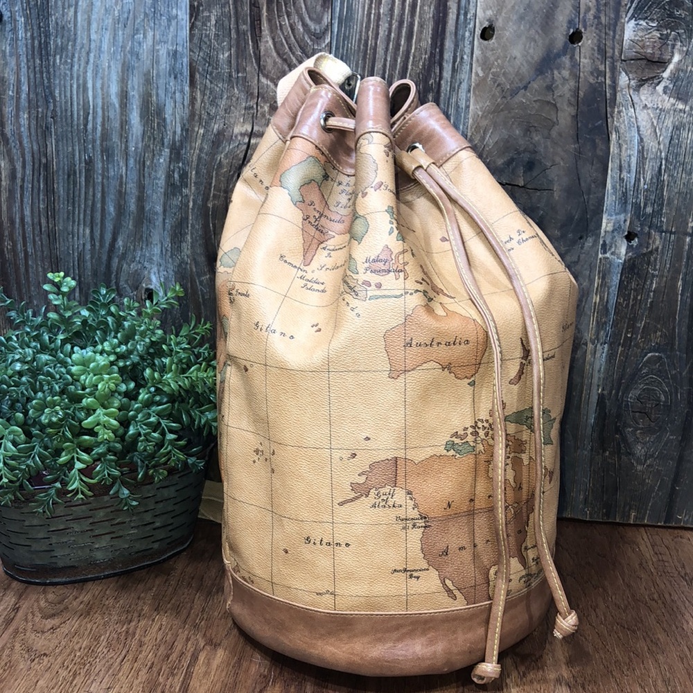 Vegan Leather World Map Bucket Bag